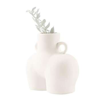 Small Pampas Grass Vase Ceramic Vase Plant Pot for Artificial Dried Flowers Bouquet Bum Vase Body Vase Boho Home Decor Bedroom Living Room Table Home Decor (White - A)