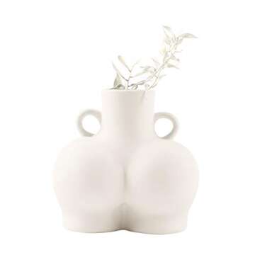 Small Pampas Grass Vase Ceramic Vase Plant Pot for Artificial Dried Flowers Bouquet Bum Vase Body Vase Boho Home Decor Bedroom Living Room Table Home Decor (White - A)