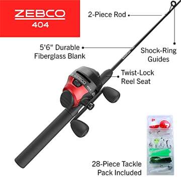 Zebco 404 Spincast Reel and Fishing Rod Combo, 5'6" with Tackle Kit and Bite Alert