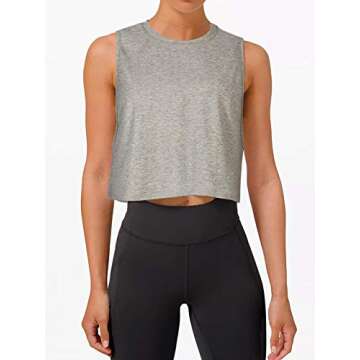 LASLULU Crop Tops for Women Workout Tops Flowy Crop Tank Tops Yoga Shirts Casual Tunic Tops(Gray Medium)
