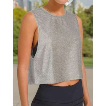LASLULU Crop Tops for Women Workout Tops Flowy Crop Tank Tops Yoga Shirts Casual Tunic Tops(Gray Medium)