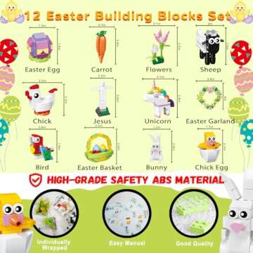 12Pcs Easter Egg Fillers Building Kits, Easter Rabbit 12 in 1 Building Blocks Set, Easter Bricks Toy...