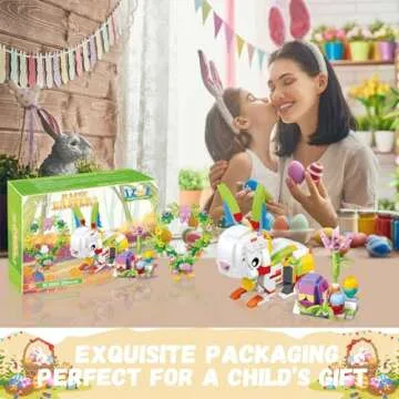 12Pcs Easter Egg Fillers Building Kits, Easter Rabbit 12 in 1 Building Blocks Set, Easter Bricks Toy Gift Easter Egg Fillers, Easter Basket Stuffers, Easter Party Favors for Kids 6+