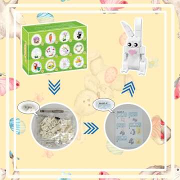 12Pcs Easter Egg Fillers Building Kits, Easter Rabbit 12 in 1 Building Blocks Set, Easter Bricks Toy Gift Easter Egg Fillers, Easter Basket Stuffers, Easter Party Favors for Kids 6+