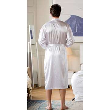 Men Silk Kimono Robe with Pocket Bathrobes for Men Summer Sleepwear Satin Mens Loungewear Long M,L,X...
