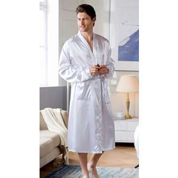 Men Silk Kimono Robe Satin Bathrobes for Summer Loungewear