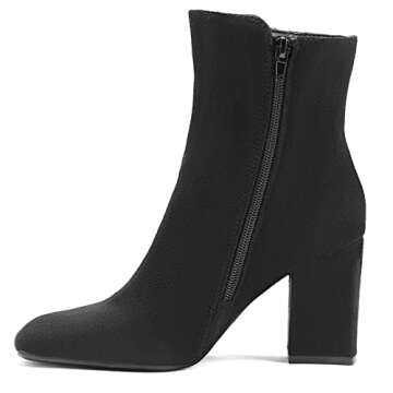 mysoft Women's GoGo Boots Square Toe Side Zipper Ankle Boots Chunky Block Heel Mid Calf Low Heeled S...