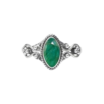Emerald Stone Ring, 925 Sterling Silver Statement Ring For Women, Handmade Ring Gemstone Promise Rin...