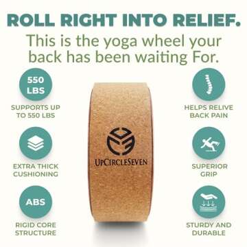 UpCircleSeven Yoga Wheel for Back Pain - Deep Tissue Massage - Yoga Back Roller Wheel for Back Pain Relief Stretching Myofascial Release Mobility (Cork, 12)