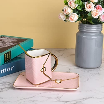 Koythin Ceramic Handbag Mug & Saucer Set for Gifts