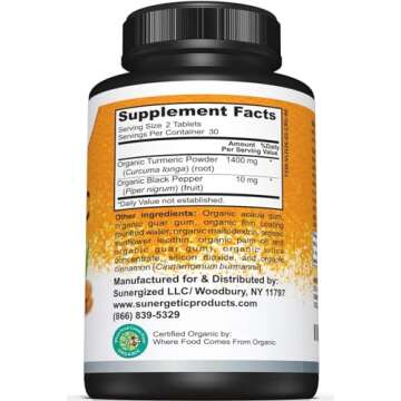 USDA Certified Organic Turmeric Supplement – Includes Organic Turmeric & Organic Black Pepper – ...