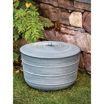 Gardener's Supply Company 100ft Hose Storage Pot | Ribbed Durable Steel With Side Port, Bottom Drain...