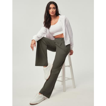 Ewedoos Wide Leg Stretchy Work Pants Slacks for Women Business Casual Pants High Waisted Waffle 26''...