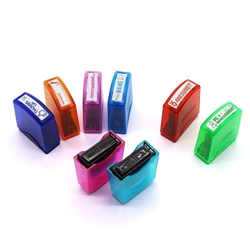 Reliancer 8PCS Teacher Stamp Set Colorful Self-Inking Motivation School Grading Stamps Encouraging Comments Classroom Homework Rating Stamp Office Stationery Stamps with Storage Tray (8PCS-B)