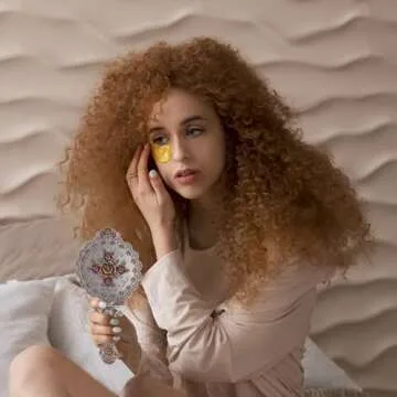 Nerien Vintage Mirror Comb Set Metal Antique Rose Style Handheld Makeup Mirror Travel Round Folding Cosmetic Mirror Women's Vanity Handle Foldable Mirror Decorative Tabletop Mirror Copper