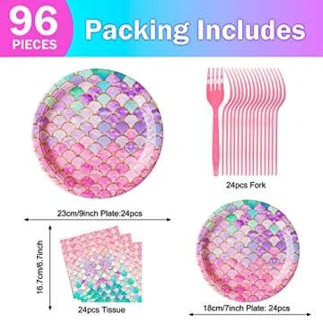 Mermaid Party Decorations, Jestar 96 Pcs Mermaid Birthday Party Supplies Plates and Napkins for Girl...
