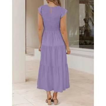 Buy ZESICA Women's Flutter Sleeve Midi Dress in Violet