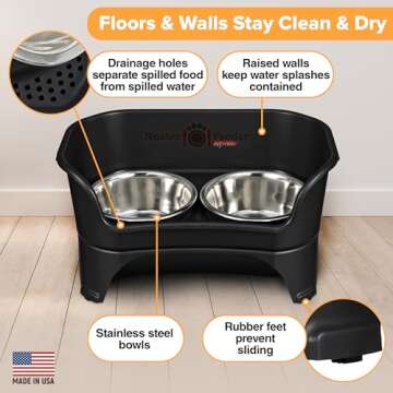 Neater Feeder Express Mess Proof Dog Bowls Elevated for Large and Medium Sized Dog, No Spill Raised Dog Food Bowl Stand, Stainless Steel Dog Food and Water Bowl Set, Elevated Dog Bowl, USA Made, Black
