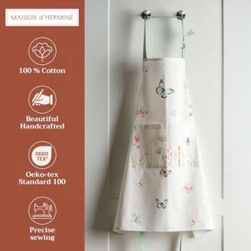 Maison d' Hermine Apron 100% Cotton 27.50"x31.50" 1 Piece Adjustable Neck Strap Cloth Aprons with Ce...