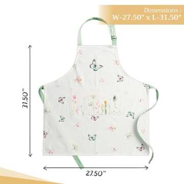 Maison d' Hermine Apron 100% Cotton 27.50"x31.50" 1 Piece Adjustable Neck Strap Cloth Aprons with Center Pocket & Long Ties for Mother's Day Gifts, Chef, Women & Men, Botanical Fresh - Spring/Summer