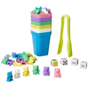 SET4kids Counting Bears with Matching/Sorting Cups, 4 Dice,Tweezers and an Activity e-Book. for Toddlers and Early Childhood Education. 71 pc Game Set in Pastel Colors.