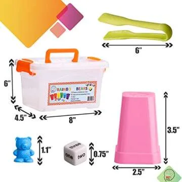 SET4kids Counting Bears with Matching/Sorting Cups, 4 Dice,Tweezers and an Activity e-Book. for Toddlers and Early Childhood Education. 71 pc Game Set in Pastel Colors.