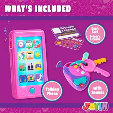 JOYIN Pretend Play Smart Phone, Keyfob Key Toy and Credit Cards Set, Kids Toddler Cellphone Toys, To...