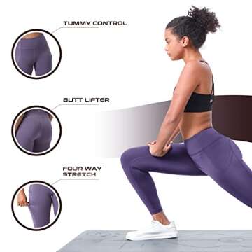 Women's Fleece Lined Leggings with Pockets High Waisted Thermal Yoga Pants for Women Winter Workout Leggings(Purple,XL)