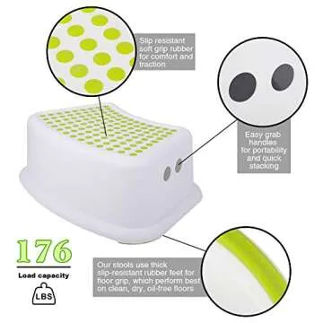 Step Stool for Kids (2 Pack), Toddlers Stool for Potty Training, Bathroom, Kitchen, Bedroom, Toy Room and Living Room. Toilet Stools with Soft Anti-Slip Grips for Safety, Stackable (Green)