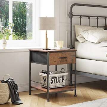 WLIVE Nightstand, Small Dresser for Bedroom, Side Table End Table with Fabric Storage Drawer and Ope...