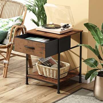 WLIVE Nightstand, Small Dresser for Bedroom, Side Table End Table with Fabric Storage Drawer and Open Wood Shelf, Bedside Table Furniture, Closet Dresser, Dorm, Rustic Brown Wood Grain Print