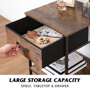 WLIVE Nightstand, Small Dresser for Bedroom, Side Table End Table with Fabric Storage Drawer and Open Wood Shelf, Bedside Table Furniture, Closet Dresser, Dorm, Rustic Brown Wood Grain Print