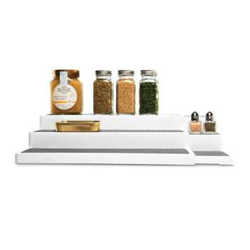 madesmart Cabinet Collection Expandable Shelf Organizer with Soft-Grip Surface and Non-Slip Feet, 14.75’’ L x 9.75’’ W x 3.50’’ H, White