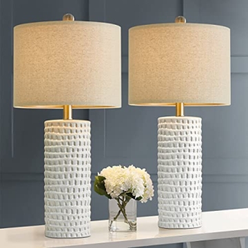PORTRES 24.5" Modern Accent Ceramic Table Lamp Set of 2 for Bedroom White Desk Decor Bedside Lamps f...