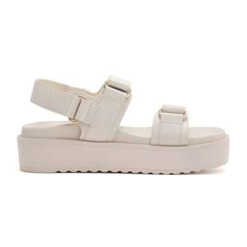 vodvob Womens Platform Sandals Double Straps Adjustable Slides with Soft Arch Support Flatform Sandals