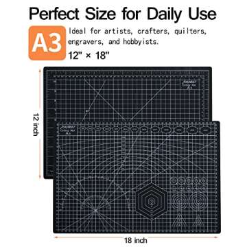 Density-upgraded 18"x12" Self Healing Cutting Mat, Idemeet Rotary Sewing Mat for Crafts, 5-Ply Blade...