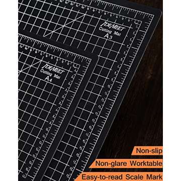 Density-upgraded 18"x12" Self Healing Cutting Mat, Idemeet Rotary Sewing Mat for Crafts, 5-Ply Blade Table Protector Cut Board for Fabric Leather Cutting Quilting Modeling Hobby Project, A3, Black