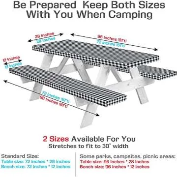 LINPRO Picnic Table Cover with Bench Covers Vinyl Fitted Picnic Table Covers with Elastic Camping Accessories Tablecloth