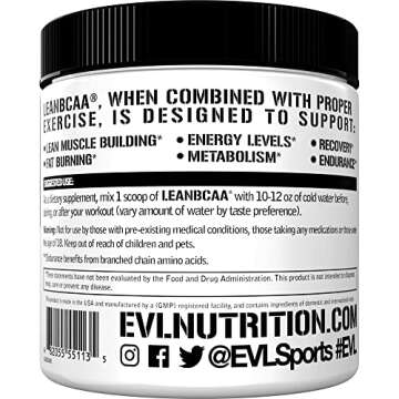 Evlution Stimulant Free Lean BCAA Powder Nutrition BCAAs Amino Acids Powder with CLA Carnitine and 2:1:1 Branched Chain Amino Acids Supports Muscle Recovery Fat Burn and Metabolism - Blue Raz