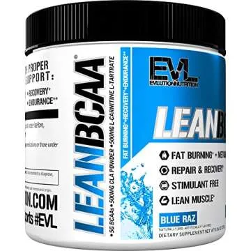 Evlution Stimulant Free Lean BCAA Powder Nutrition BCAAs Amino Acids Powder with CLA Carnitine and 2:1:1 Branched Chain Amino Acids Supports Muscle Recovery Fat Burn and Metabolism - Blue Raz