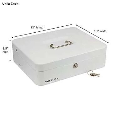 White Steel Cash Box with Safe Key Lock | Tiered Money Coin Tray and Bill Slots | Portable and Compact | 4 Keys | Metal Lockable Storage Box for Change, Petty Cash, Fundraiser, Garage Sale