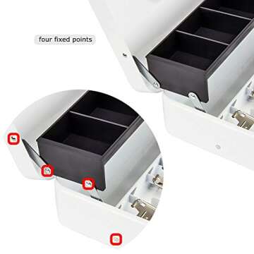 White Steel Cash Box with Safe Key Lock | Tiered Money Coin Tray and Bill Slots | Portable and Compact | 4 Keys | Metal Lockable Storage Box for Change, Petty Cash, Fundraiser, Garage Sale