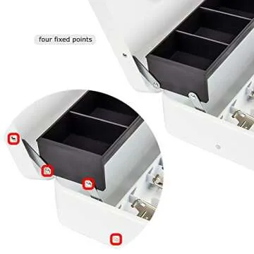 White Steel Cash Box with Safe Key Lock | Tiered Money Coin Tray and Bill Slots | Portable and Compact | 4 Keys | Metal Lockable Storage Box for Change, Petty Cash, Fundraiser, Garage Sale