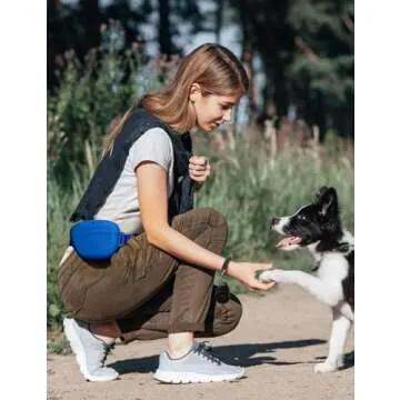 heouvo Dog Treat Pouch with Training Clicker, Upgrade Stronger Magnetic Closure to Avoid Spilling, 1.67 Cup Silicone Treat Bag Fanny Pack with Waist Belt for Pet Training Walking (Blue)