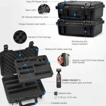 Lekufee Waterproof Hard Case Compatible with DJI Osmo Pocket 3,DJI Mic Mini,DJI Mic 2,DJI Mic,Creator Combo,Power Expansion Combo,Vlogging Camera and Accessories(Case Only)