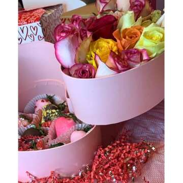 UNIKPACKAGING Premium Quality Heart Shaped Flower Box, Gift Boxes for Luxury Flower and Gift Arrangements, with Lids, Size 9x8x6.5, for Luxury Style Flower Arrangements (Pink)