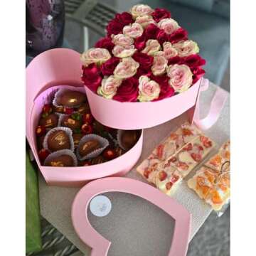 UNIKPACKAGING Premium Quality Heart Shaped Flower Box, Gift Boxes for Luxury Flower and Gift Arrangements, with Lids, Size 9x8x6.5, for Luxury Style Flower Arrangements (Pink)