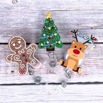 Festive 3PC Christmas Badge Reels for Nurses - Fun ID Holders