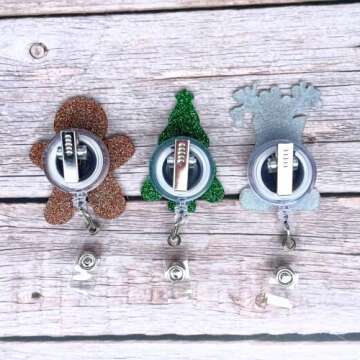 Festive 3PC Christmas Badge Reels for Nurses - Fun ID Holders
