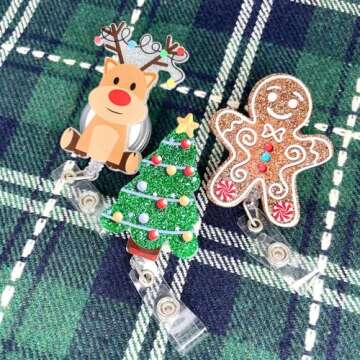 Festive 3PC Christmas Badge Reels for Nurses - Fun ID Holders